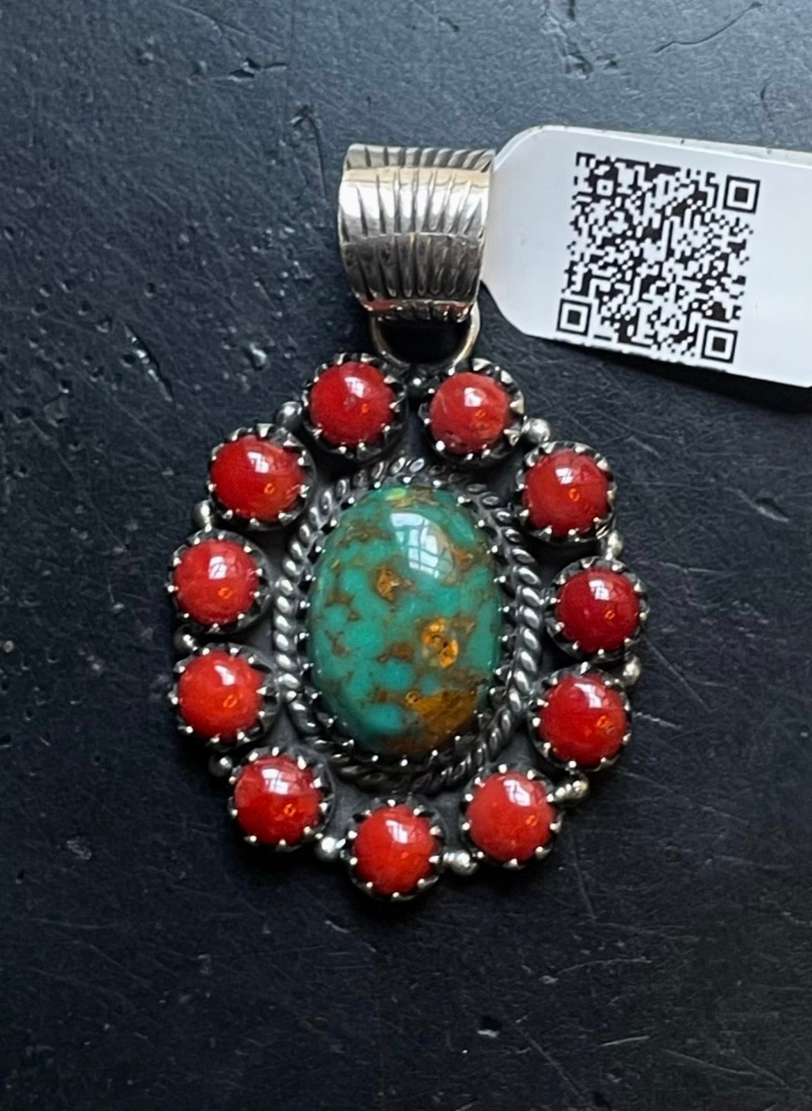 Oval Cluster Kingman Turquoise Pendant | Sterling Silver | A693