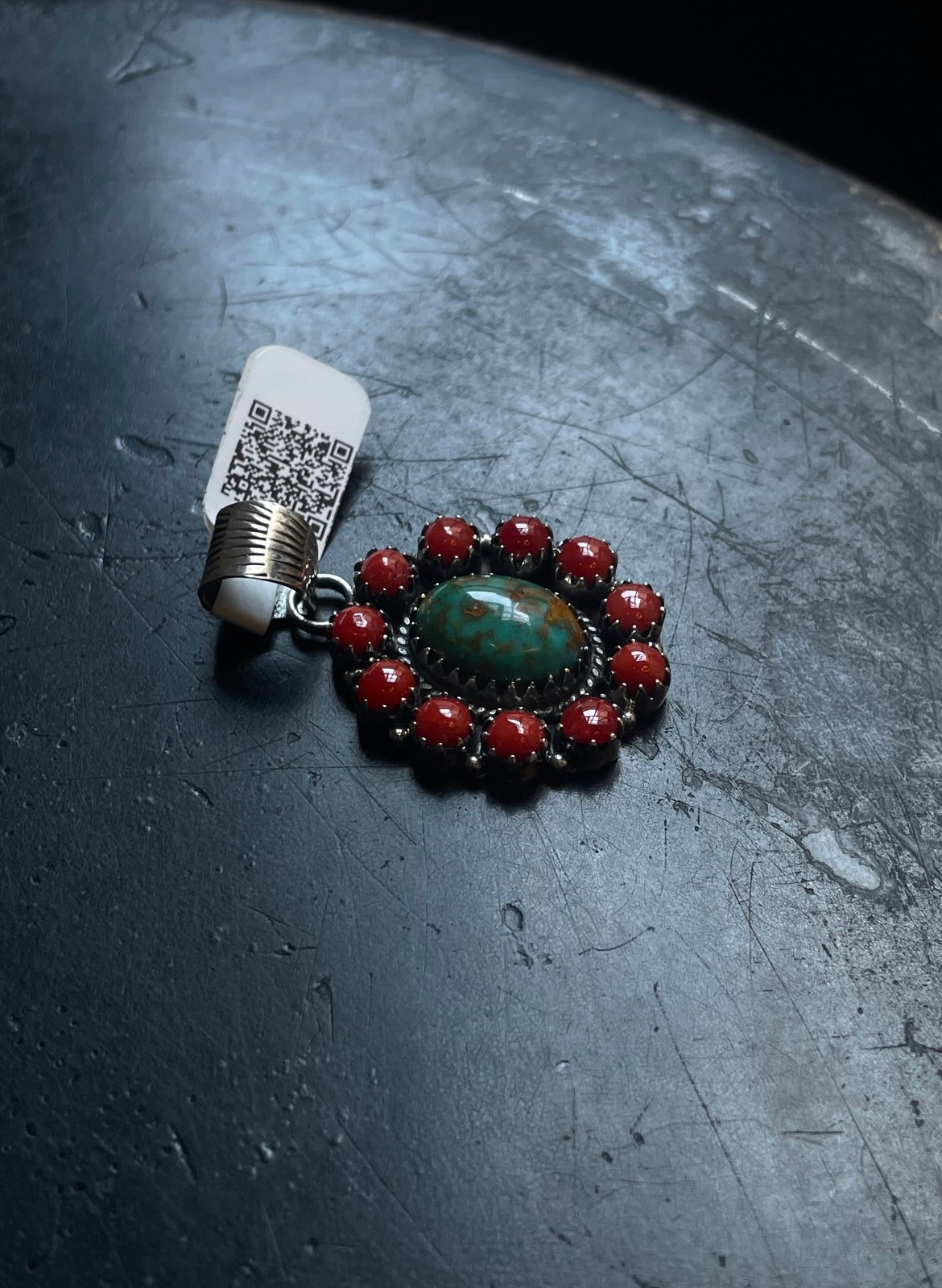 Oval Cluster Kingman Turquoise Pendant | Sterling Silver | A693