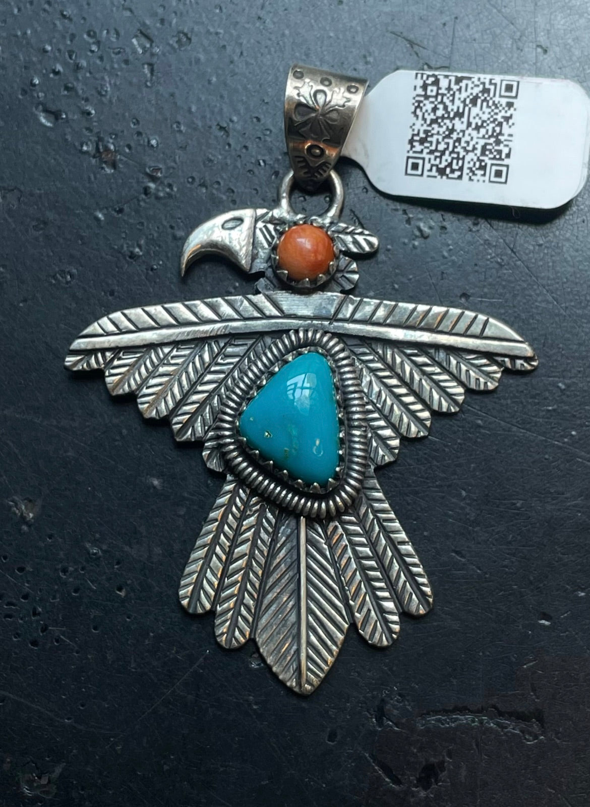 Kingman Turquoise Eagle Pendant | Sterling Silver | A696