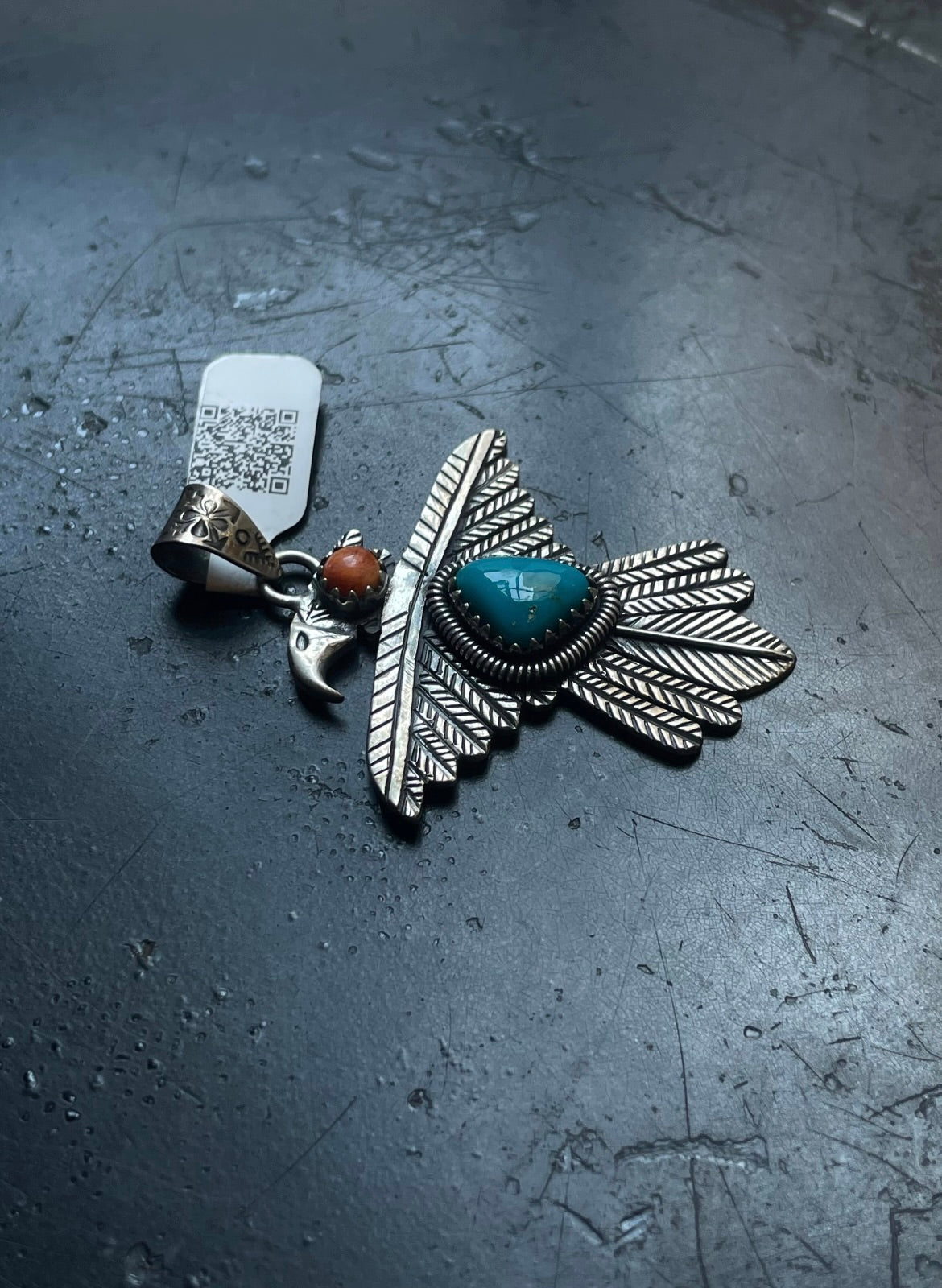 Kingman Turquoise Eagle Pendant | Sterling Silver | A696