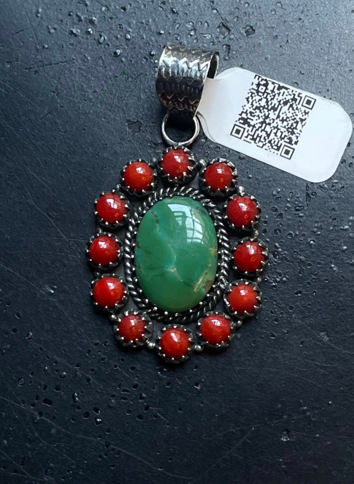 Kingman Turquoise Coral Cluster Pendant | Sterling Silver | A520