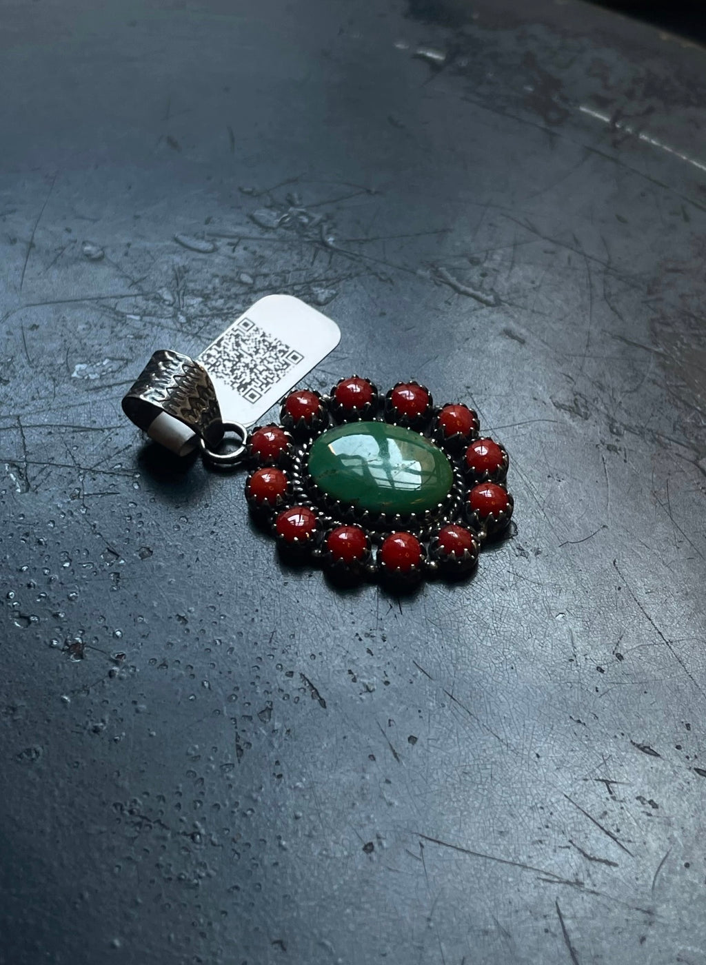 Kingman Turquoise Coral Cluster Pendant | Sterling Silver | A520