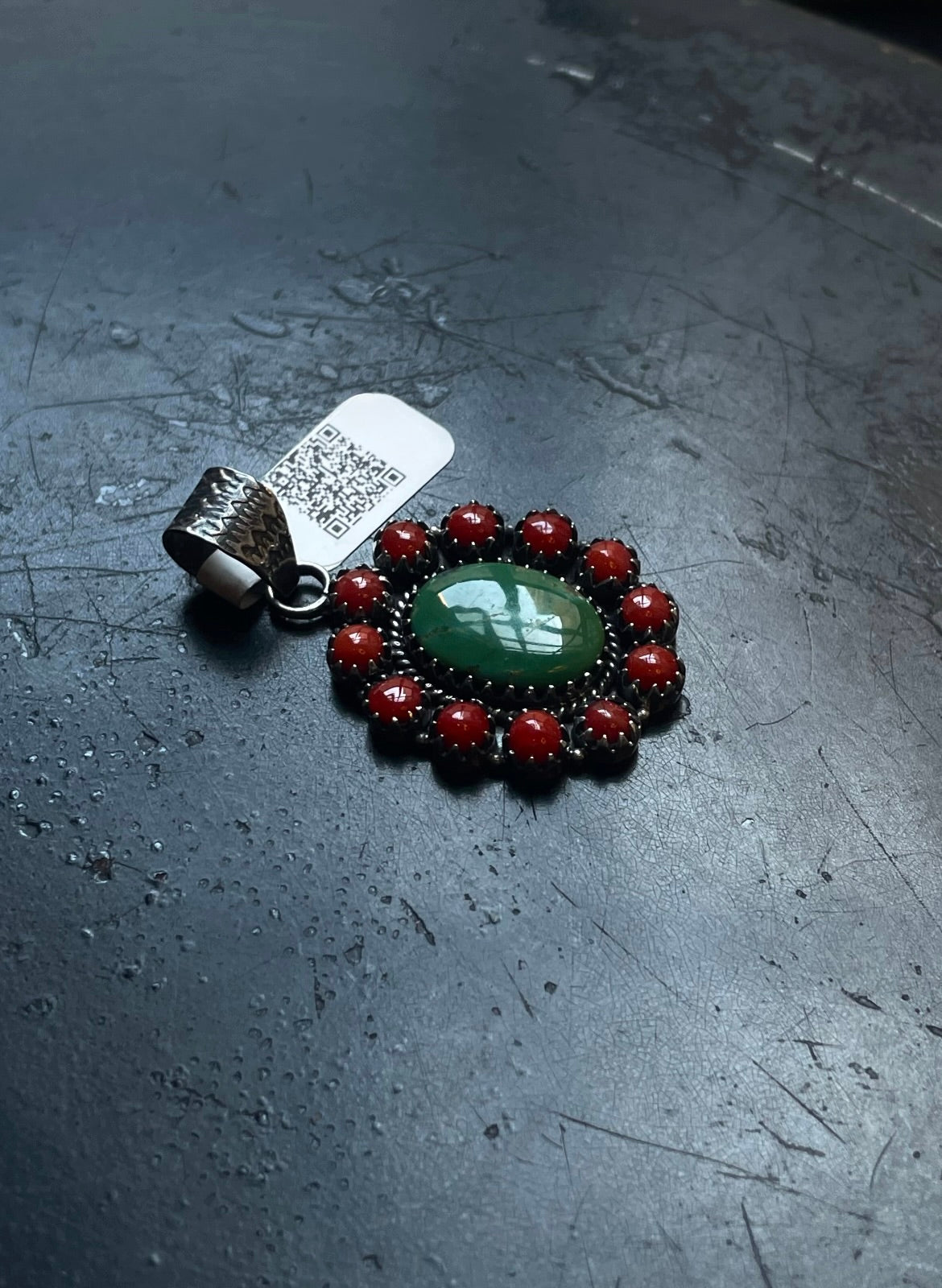 Kingman Turquoise Coral Cluster Pendant | Sterling Silver | A520