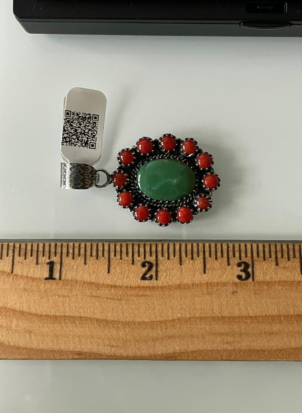 Kingman Turquoise Coral Cluster Pendant | Sterling Silver | A520