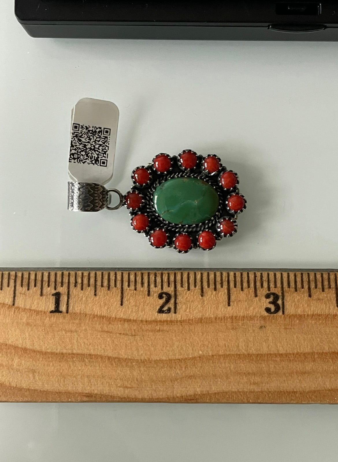 Kingman Turquoise Coral Cluster Pendant | Sterling Silver | A520