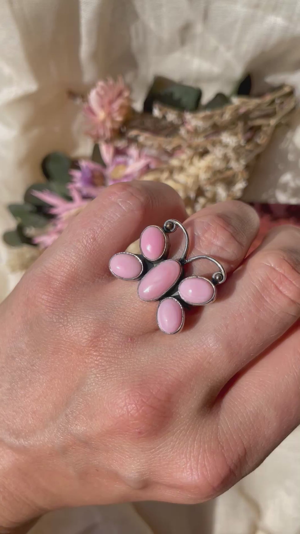 Pink Conch Butterfly Ring | 925 Sterling Silver Size 6.5 D334