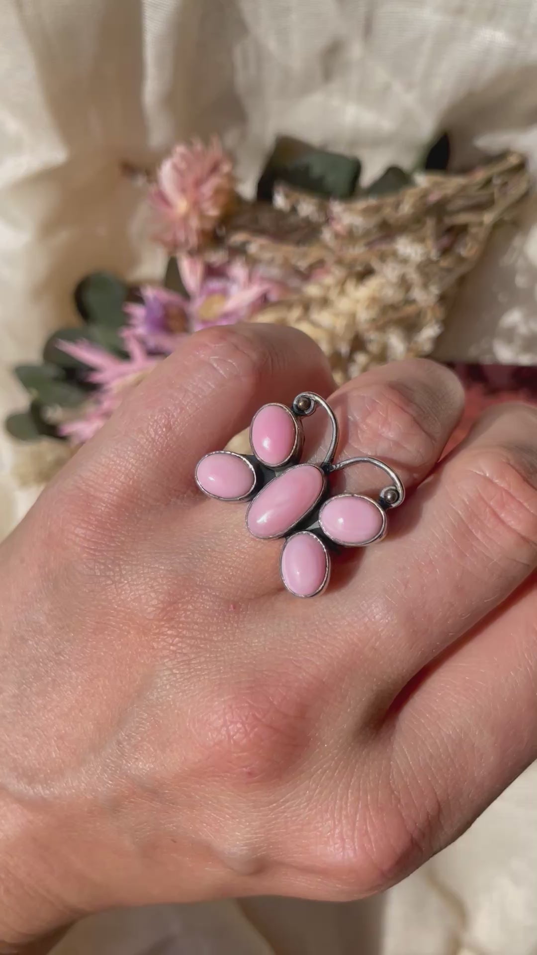 Pink Conch Butterfly Ring | 925 Sterling Silver Size 6.5 D334